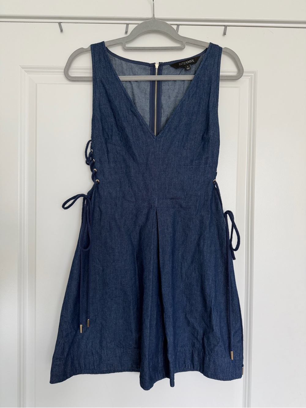 INTERMIX Navy Sleeveless V-Neck Denim Dress